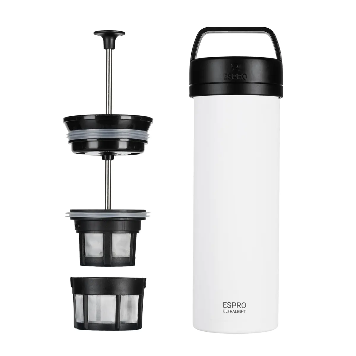 ESPRO Go P0 Ultralight French Press Coffee Maker for Travel | Vacuum Insulated Stainless Steel, 16 Ounces, Chalk White - main product image