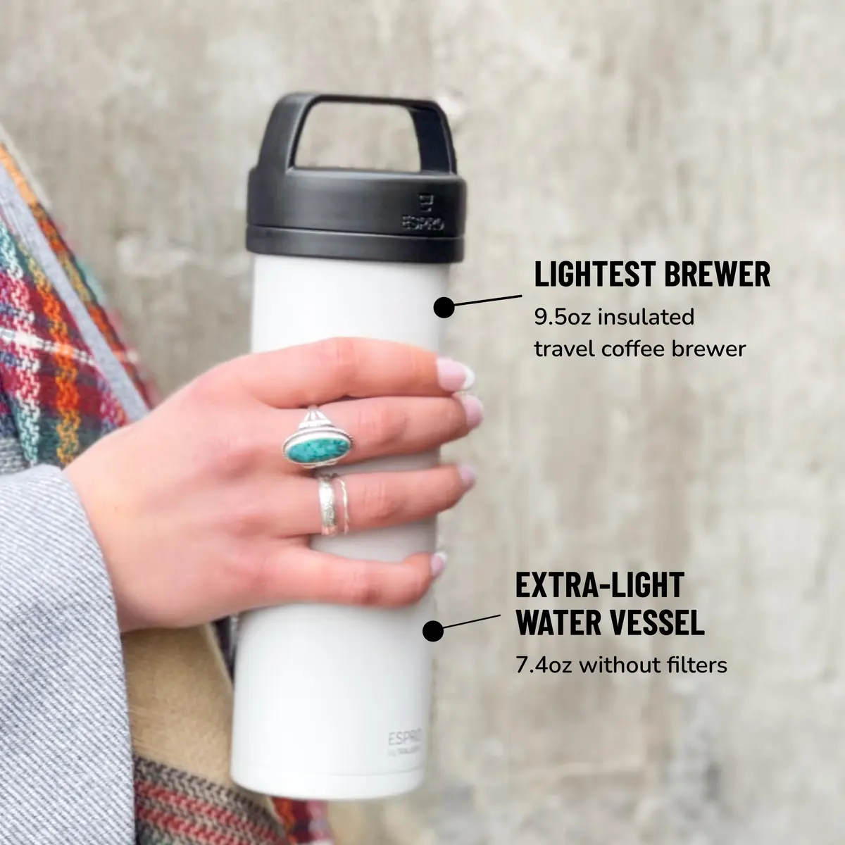 ESPRO Go P0 Ultralight French Press Coffee Maker for Travel | Vacuum Insulated Stainless Steel, 16 Ounces, Chalk White - view 4