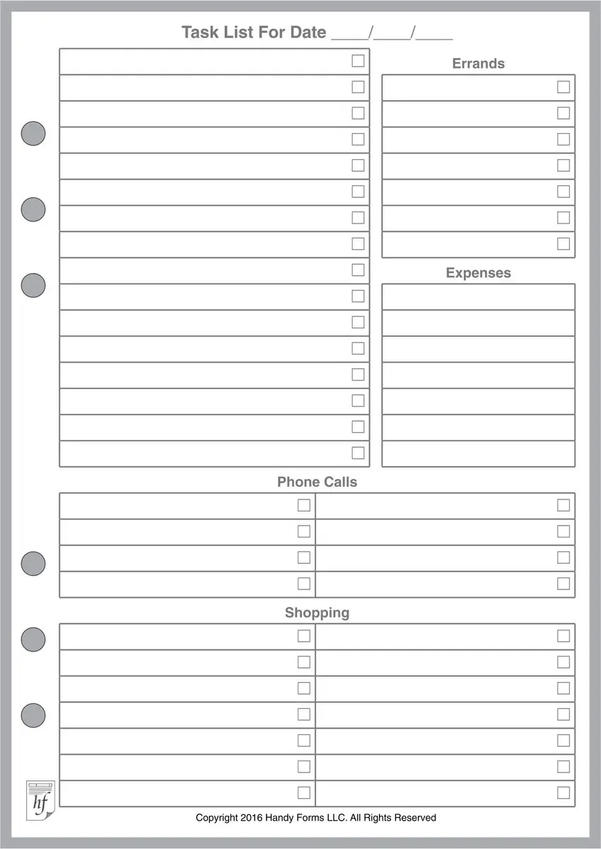 Handy Forms A5 Daily Task Planner for 6-Ring Notebooks | 50 Sheets, Heavy Paper, 5.83" x 8.27" - main product image