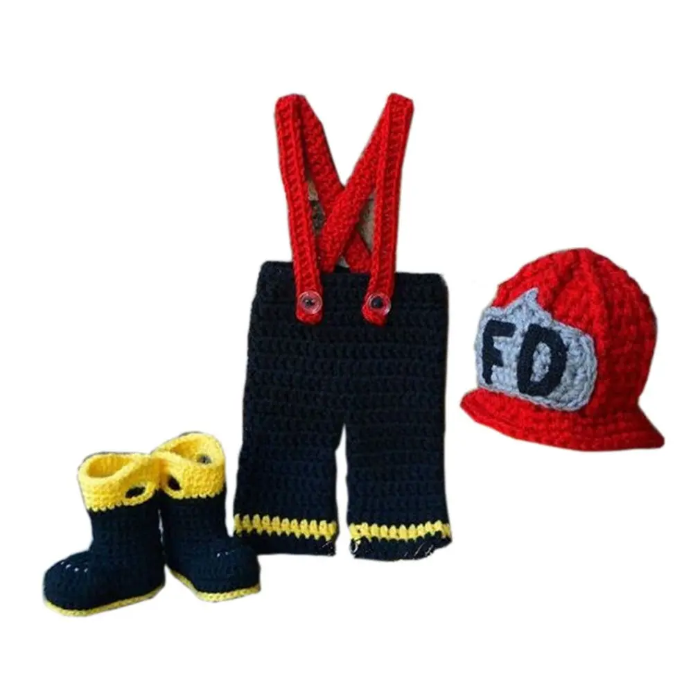 Pinbo Baby Photography Prop Crochet Firefighter Hat & Pants | Handmade Newborn Costume for 1-3 Months - main product image