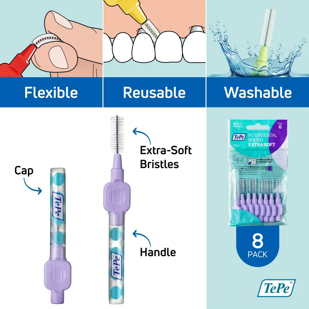 TePe Extra Soft Interdental Brush 1.1mm (Large Gaps) | Dermatologist Tested Hypoallergenic Toothbrush - view 5