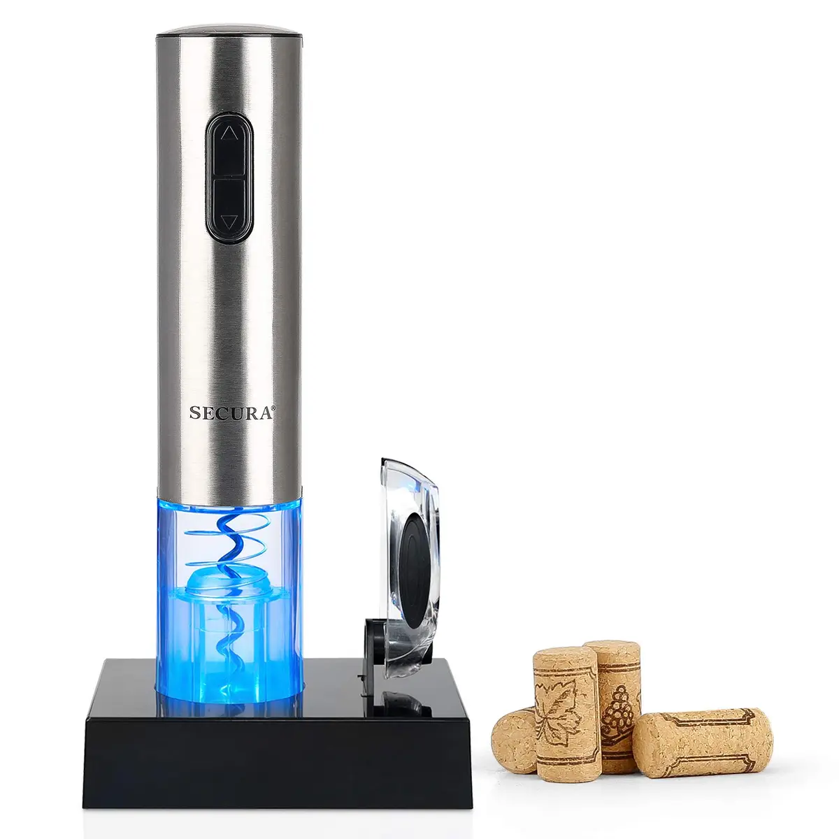 Secura Electric Wine Opener, Automatic Corkscrew, Rechargeable, Stainless Steel | Cordless Bottle Opener with Foil Cutter - main product image