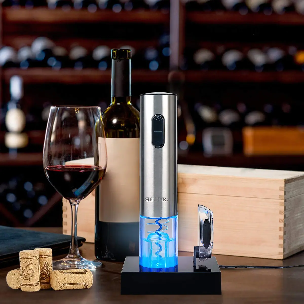Secura Electric Wine Opener, Automatic Corkscrew, Rechargeable, Stainless Steel | Cordless Bottle Opener with Foil Cutter - view 5