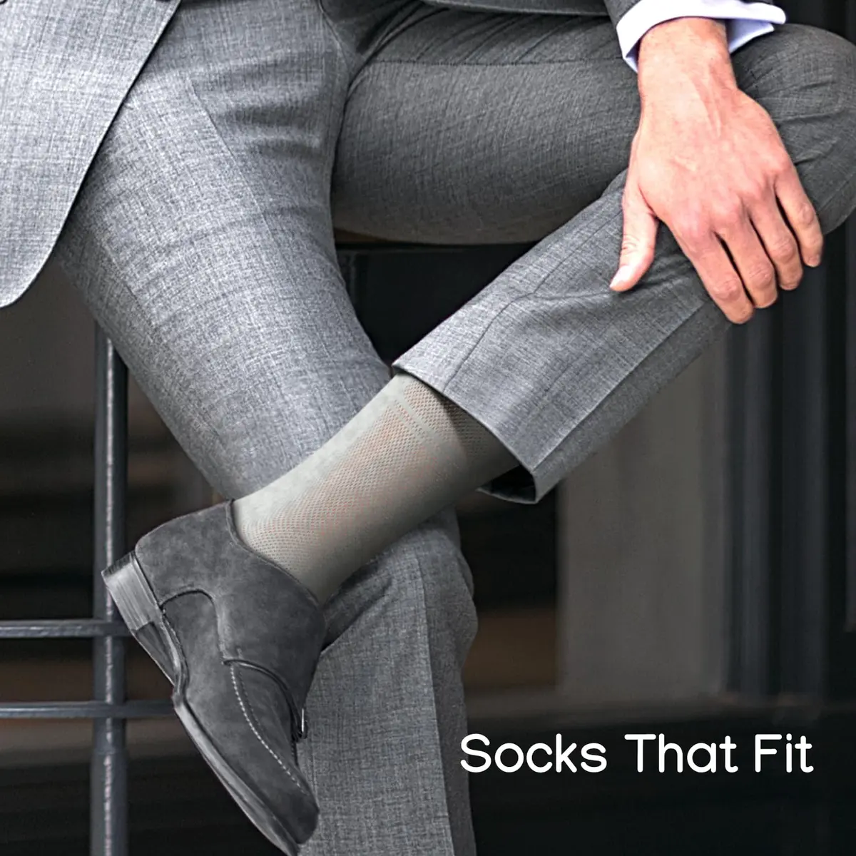 Duna Mens Dress Socks 5 Pairs Grey | Ultra Thin Breathable Formal Crew Length - view 2