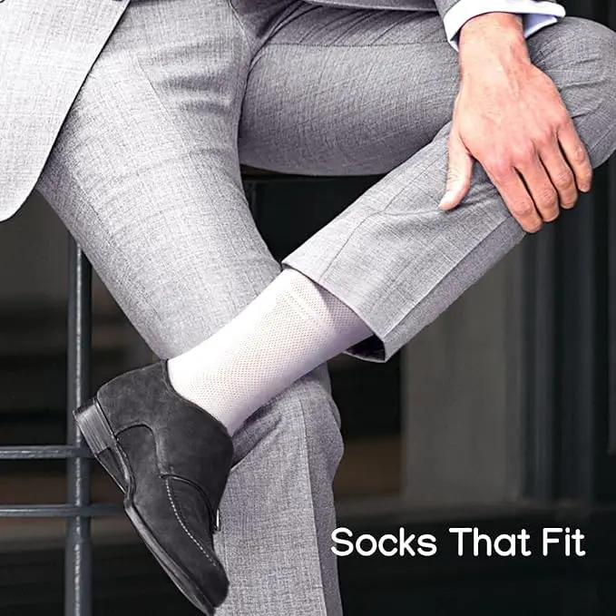 Duna Mens Dress Socks 5 Pairs White | Ultra Thin Breathable Formal Crew Length - view 3