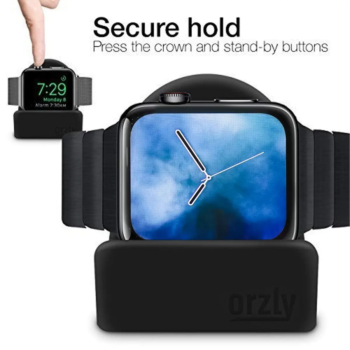 Orzly Apple Watch Charger Stand Durable TPU Compact Black | Fits All Series & Sizes - view 5