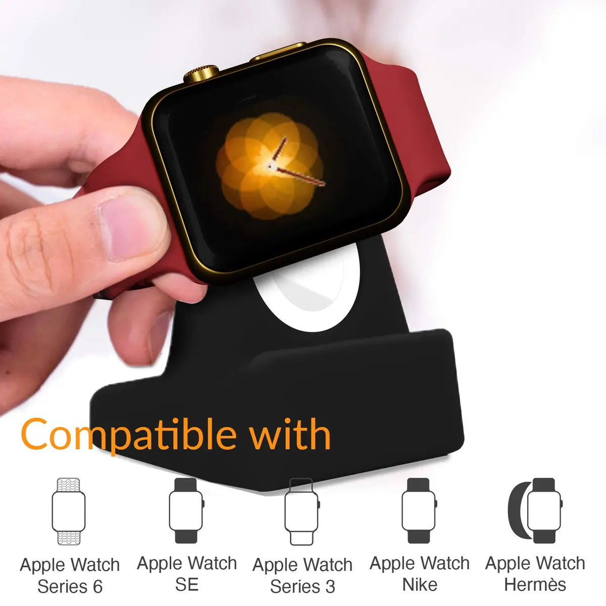 Orzly Apple Watch Charger Stand Durable TPU Compact Black | Fits All Series & Sizes - view 2