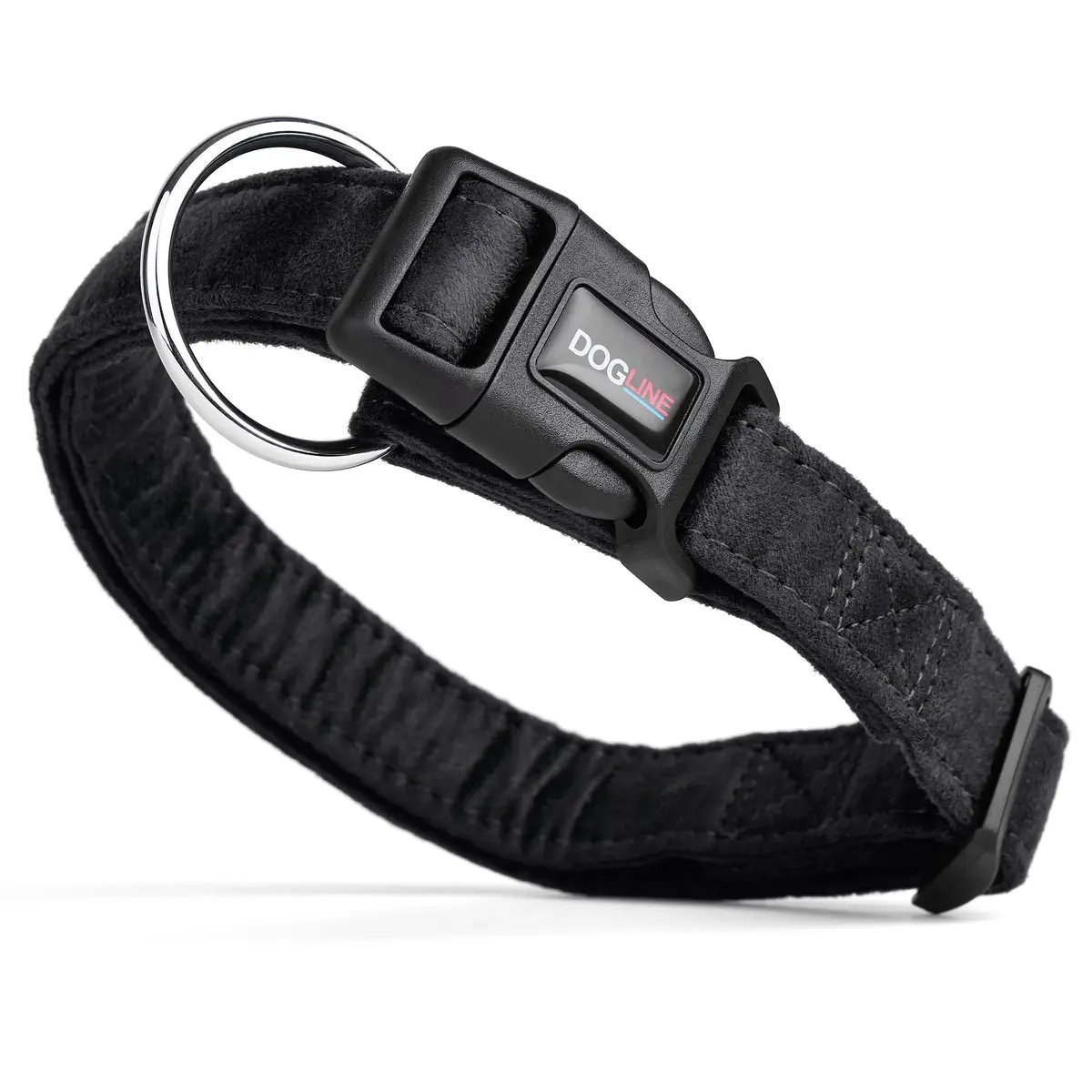 Dogline 15 to 25-Inch Comfort Microfiber Dog Collar | Soft Padded, Nylon Reinforced, Large, Black - main product image