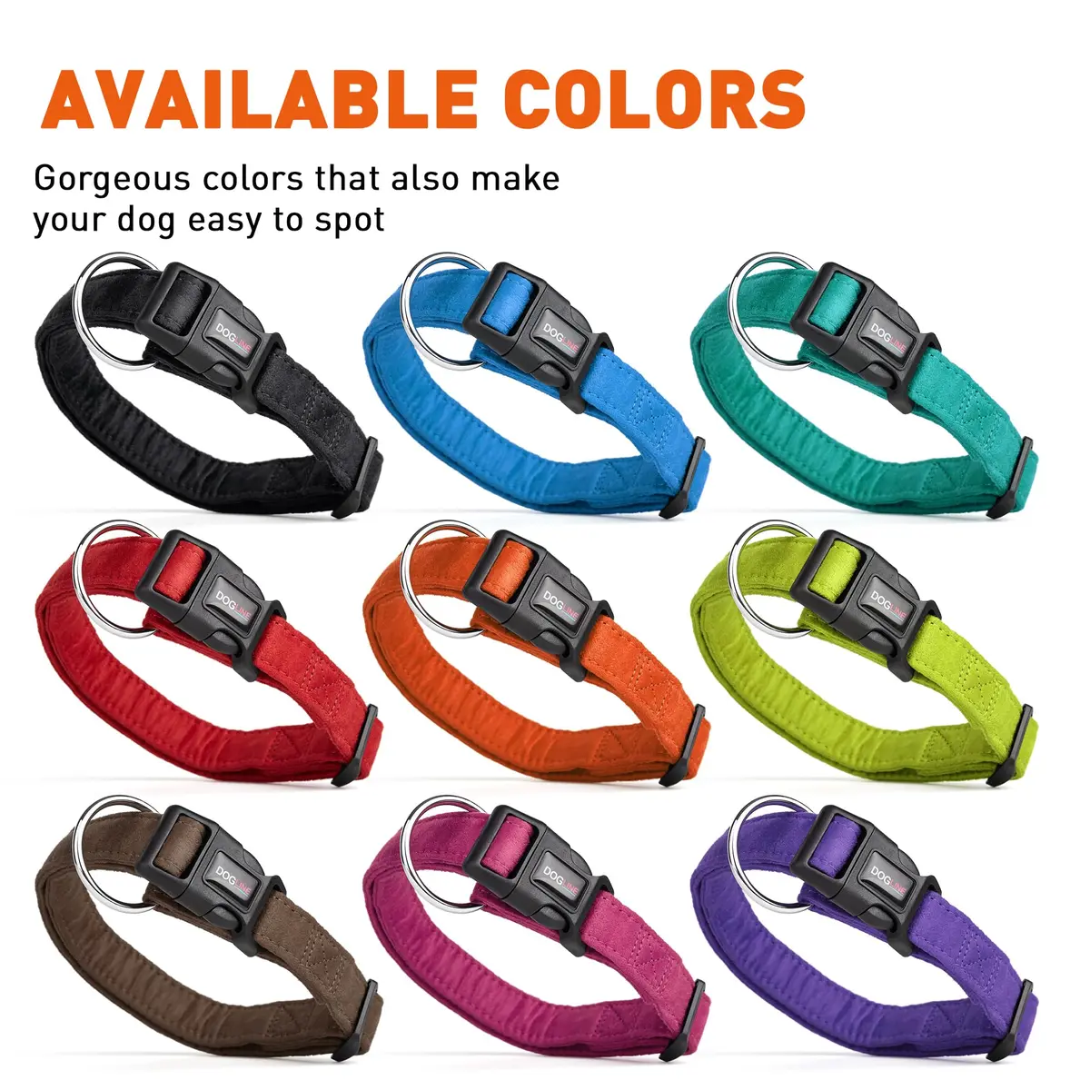 Dogline 15 to 25-Inch Comfort Microfiber Dog Collar | Soft Padded, Nylon Reinforced, Large, Black - view 3