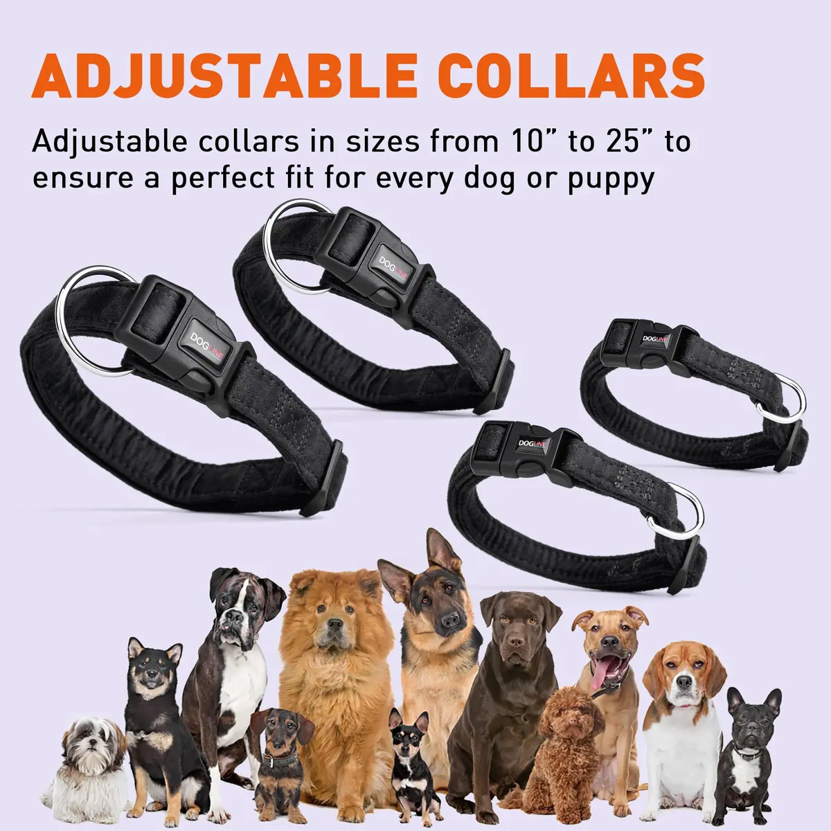 Dogline 15 to 25-Inch Comfort Microfiber Dog Collar | Soft Padded, Nylon Reinforced, Large, Black - view 4