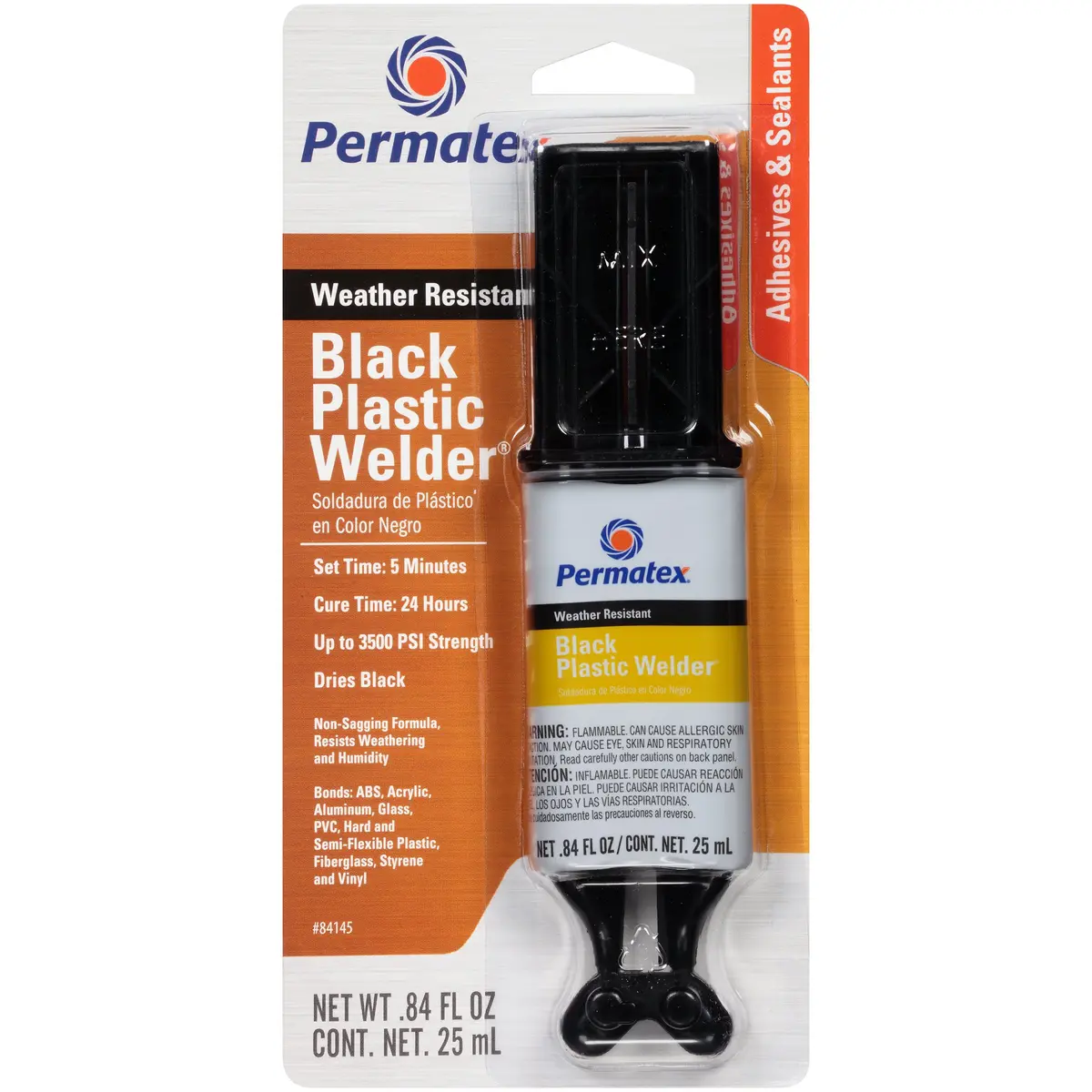 Permatex Permapoxy Black Plastic Weld 0.84 fl. oz. | Fast-Curing, High-Strength Plastic Bond (70-120 chars) - main product image