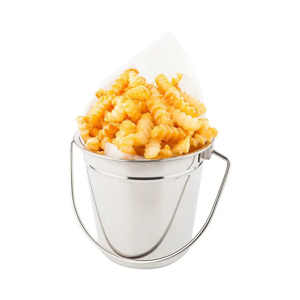Restaurantware 28 oz Metal Bucket Round Silver Pail Food Safe Stainless Steel - main product image