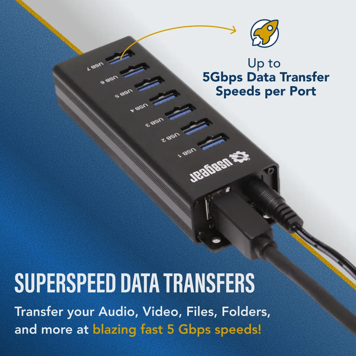 USBGear 7-Port USB 3.2 Gen 1 Hub with 5V/4A Power Adapter | 5Gbps SuperSpeed Data Transfer - view 5