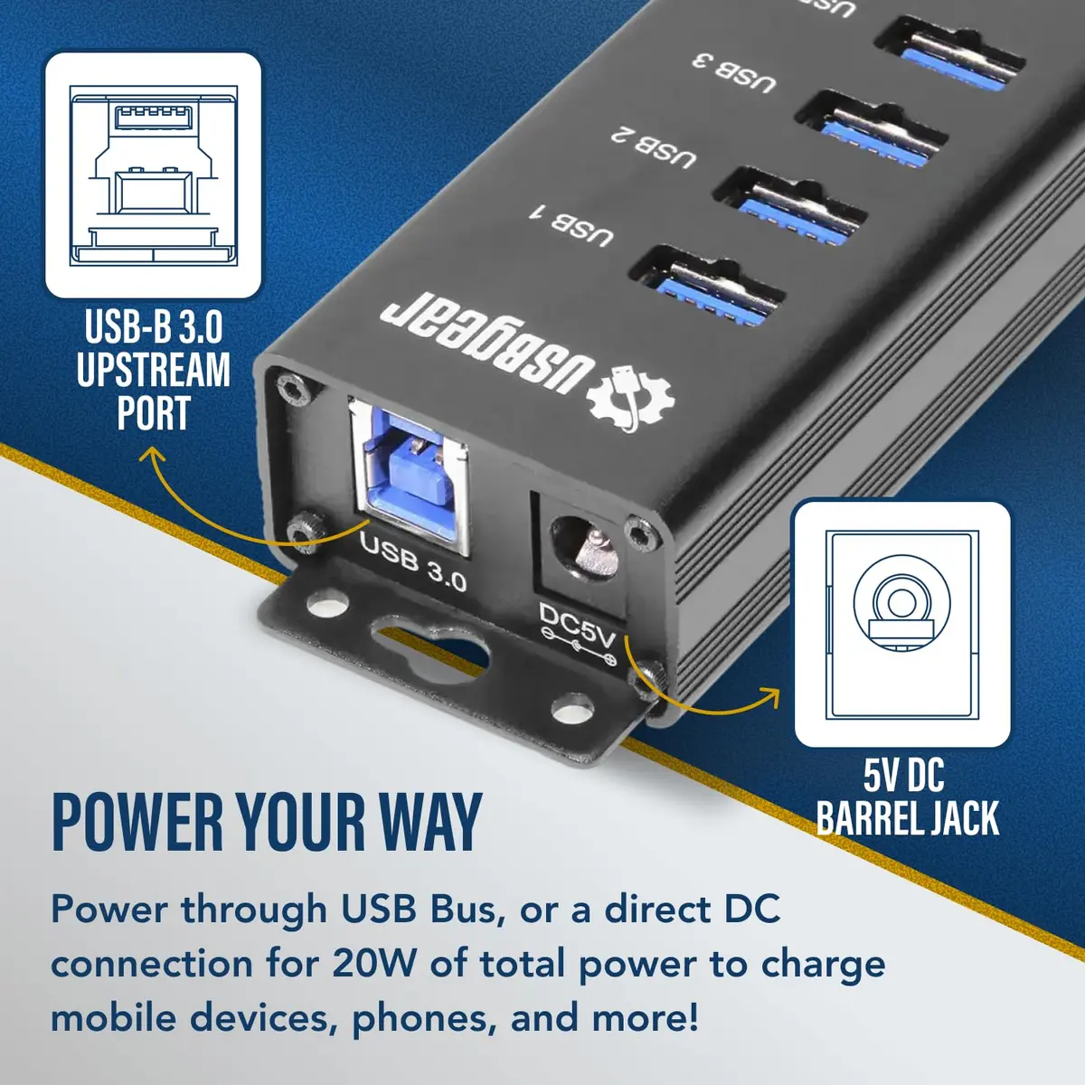 USBGear 7-Port USB 3.2 Gen 1 Hub with 5V/4A Power Adapter | 5Gbps SuperSpeed Data Transfer - view 6