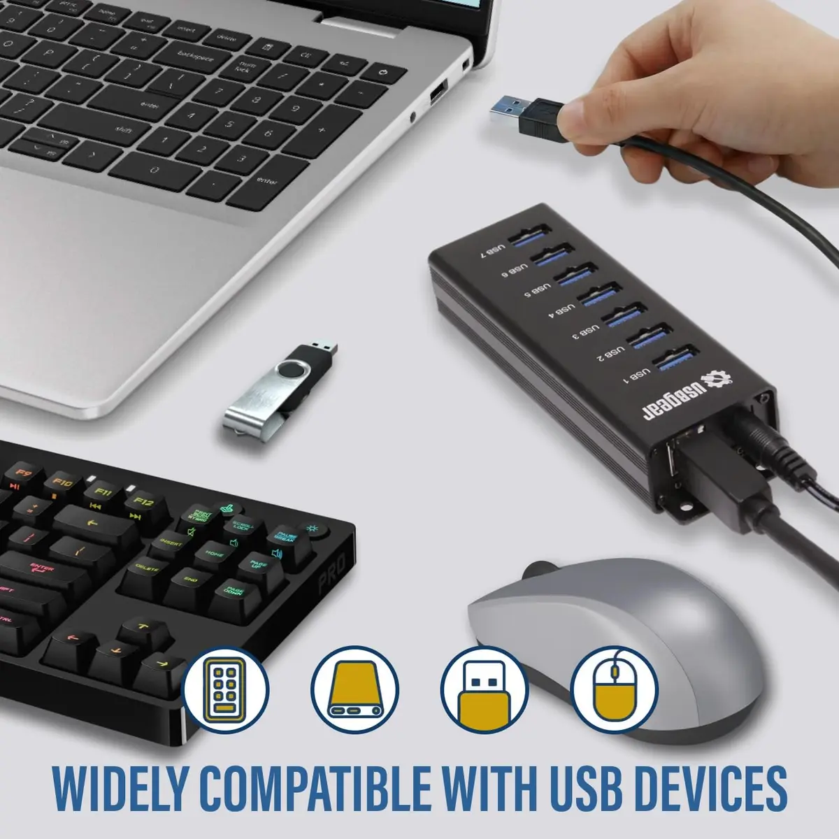 USBGear 7-Port USB 3.2 Gen 1 Hub with 5V/4A Power Adapter | 5Gbps SuperSpeed Data Transfer - view 7