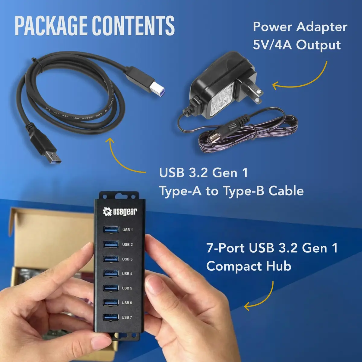 USBGear 7-Port USB 3.2 Gen 1 Hub with 5V/4A Power Adapter | 5Gbps SuperSpeed Data Transfer - view 8