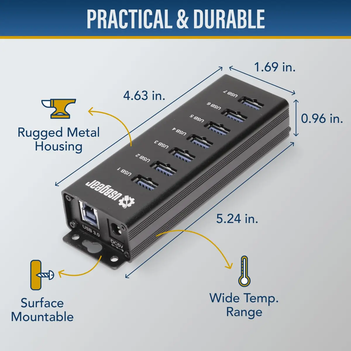 USBGear 7-Port USB 3.2 Gen 1 Hub with 5V/4A Power Adapter | 5Gbps SuperSpeed Data Transfer - view 3