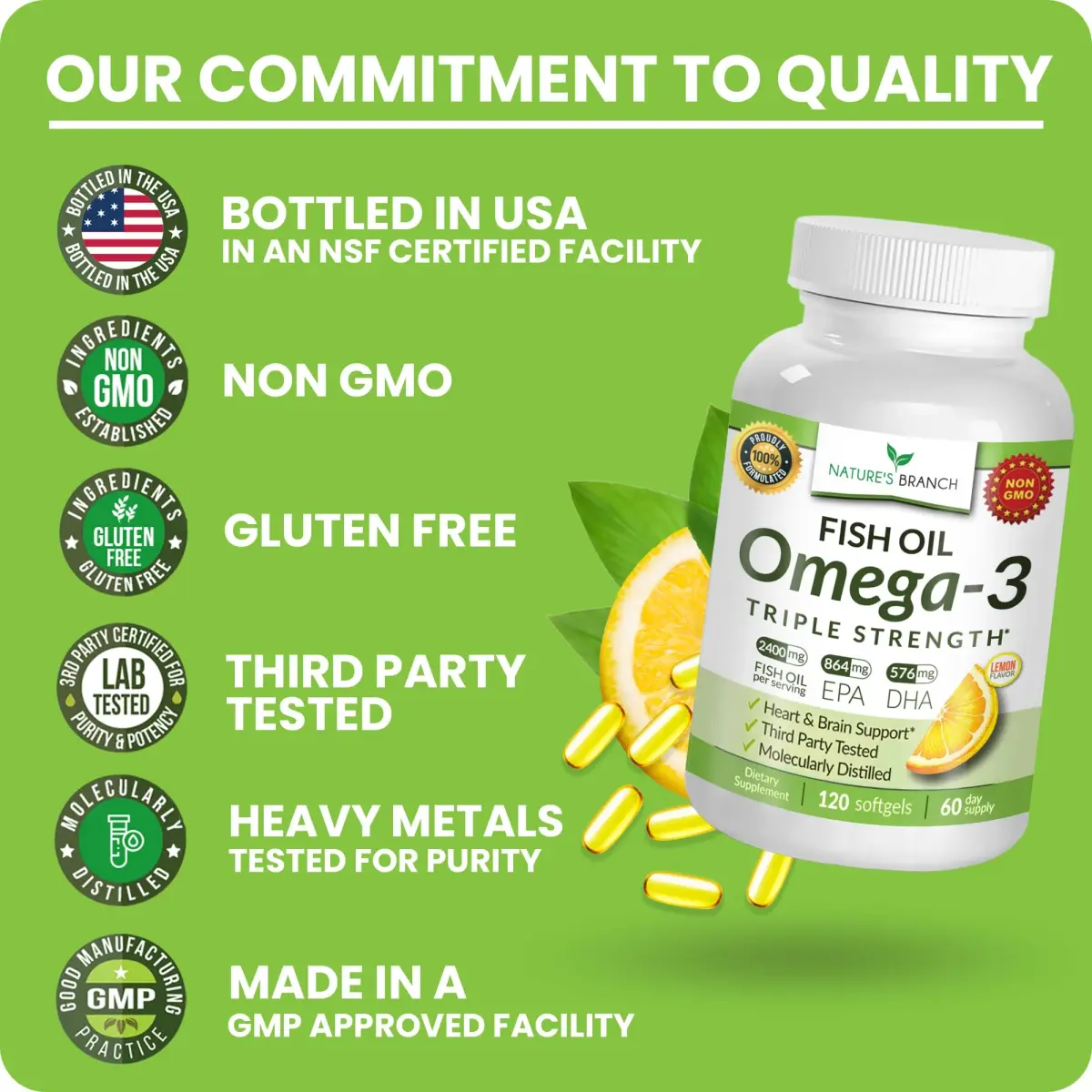 NATURE'S BRANCH Triple Strength Omega 3 Fish Oil 2400mg (120 Count) | Heart, Brain & Eye Health Support with EPA & DHA - view 5