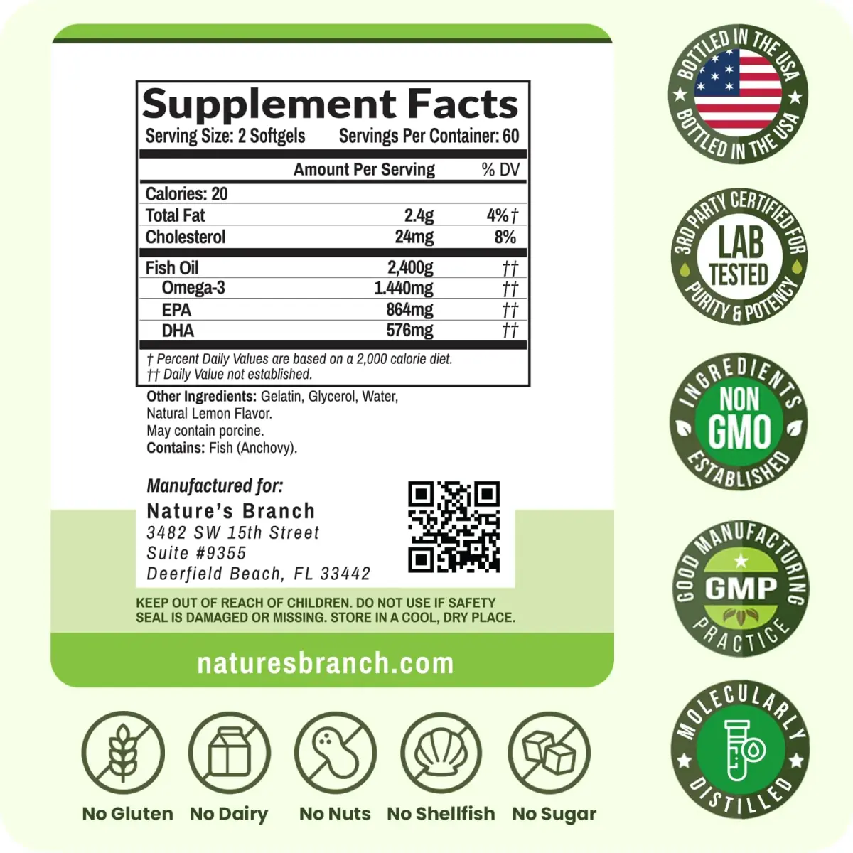 NATURE'S BRANCH Triple Strength Omega 3 Fish Oil 2400mg (120 Count) | Heart, Brain & Eye Health Support with EPA & DHA - view 6