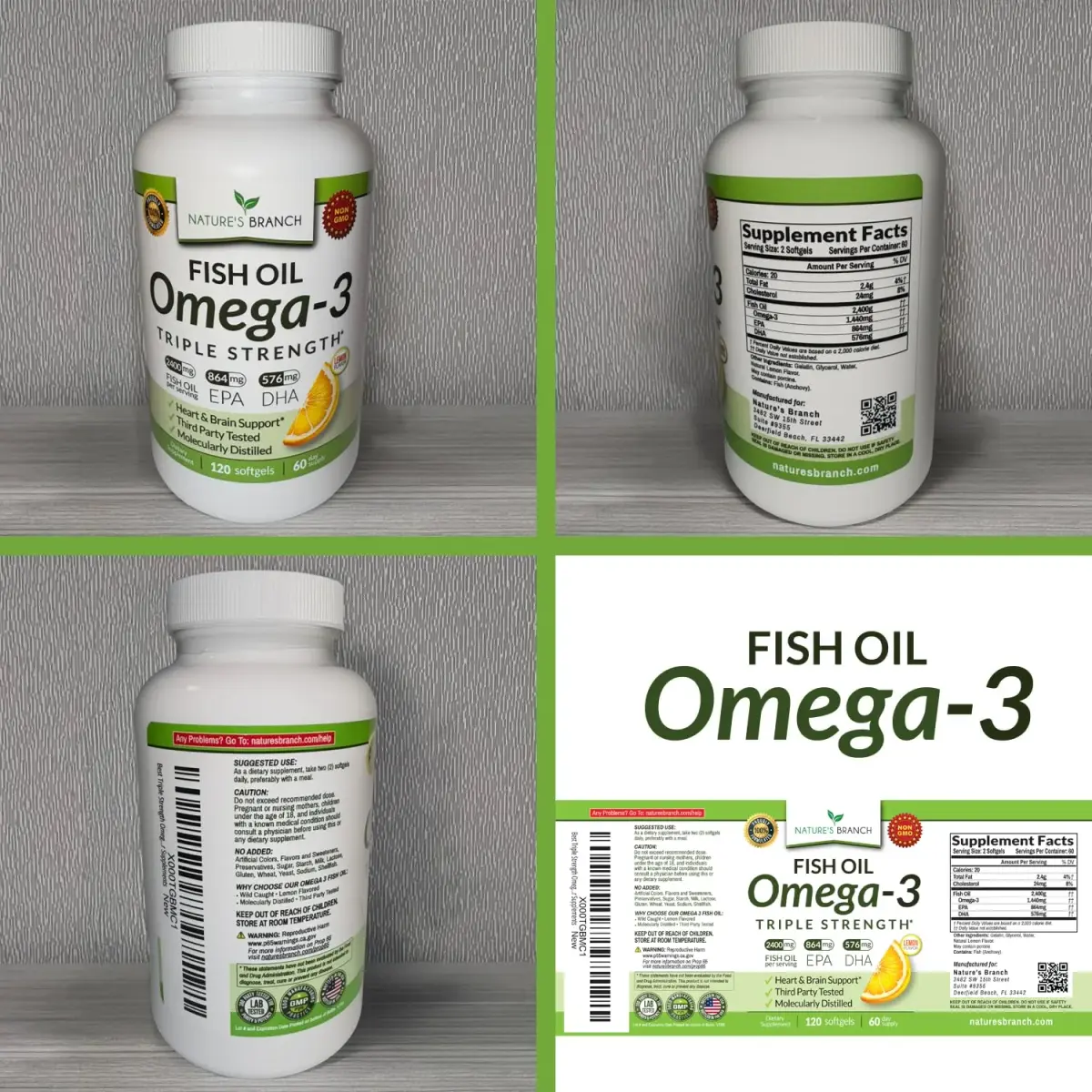 NATURE'S BRANCH Triple Strength Omega 3 Fish Oil 2400mg (120 Count) | Heart, Brain & Eye Health Support with EPA & DHA - view 9