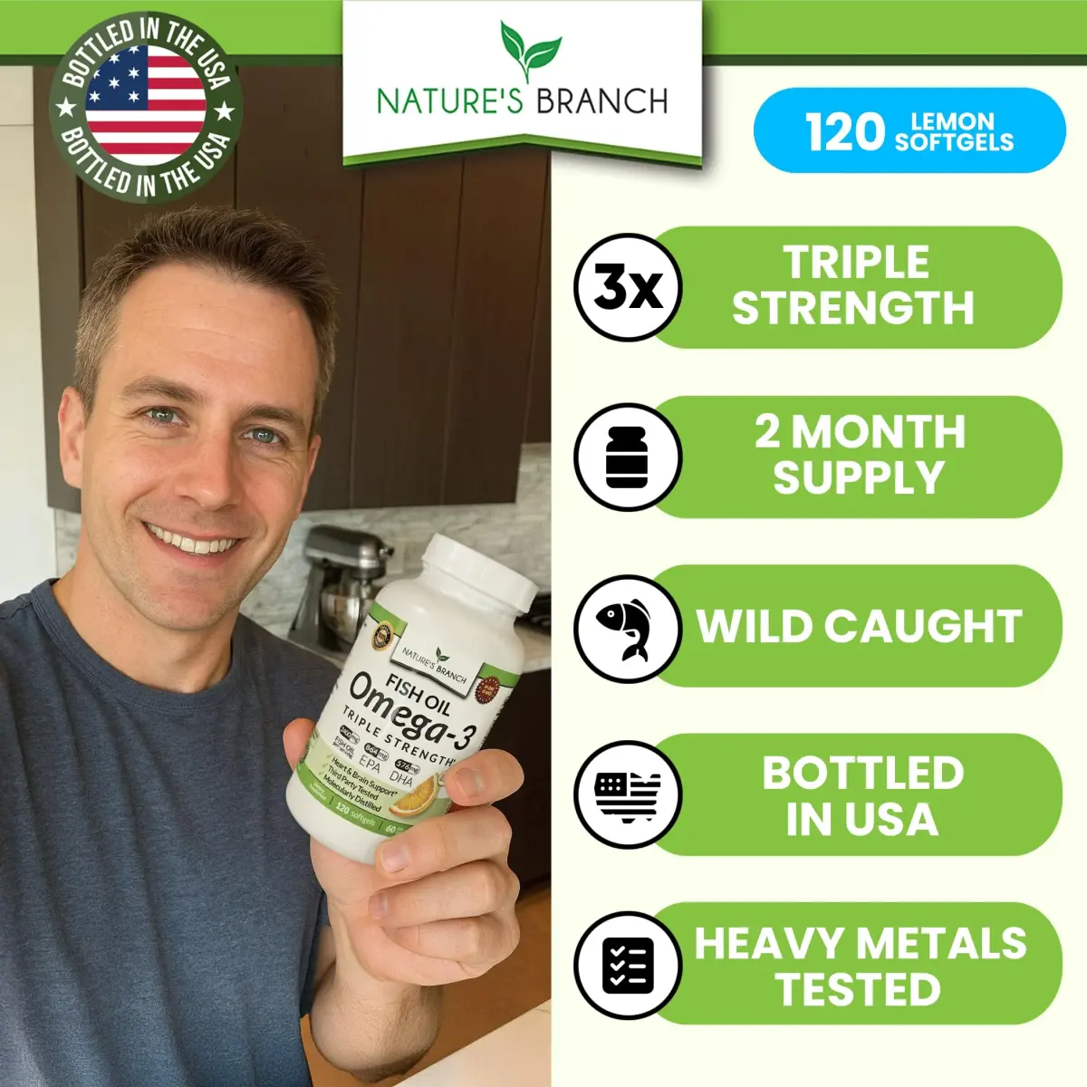 NATURE'S BRANCH Triple Strength Omega 3 Fish Oil 2400mg (120 Count) | Heart, Brain & Eye Health Support with EPA & DHA - view 2