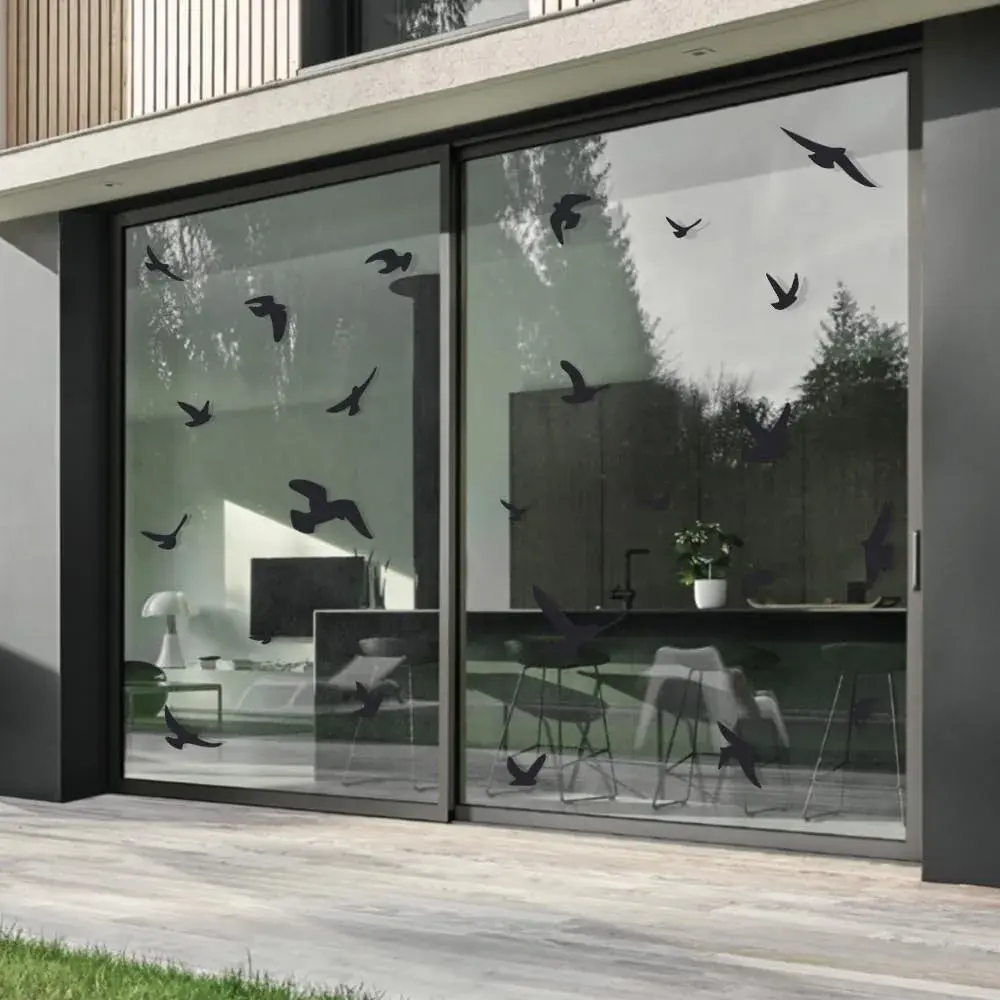Decooo.be Anti-Collision Bird Strike Window Decals - Black Silhouettes Set of 17 | Prevents Bird Collisions - main product image