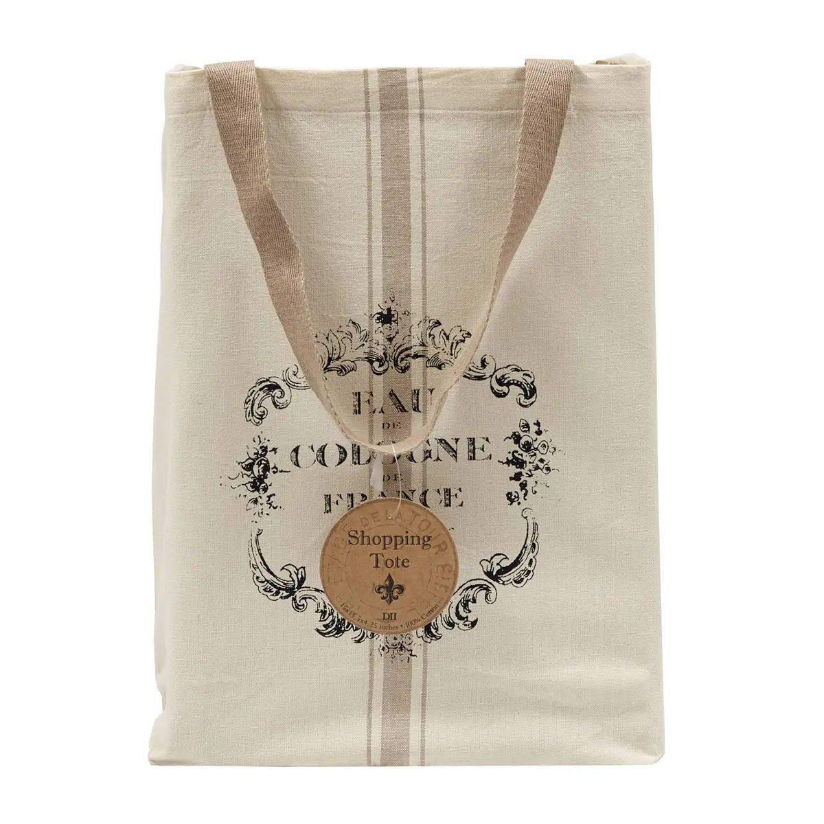 DII Printed Shopping Canvas Bags, Set of 3, French Print | Durable & Reusable Cotton Tote (15x15.25x4") - view 6