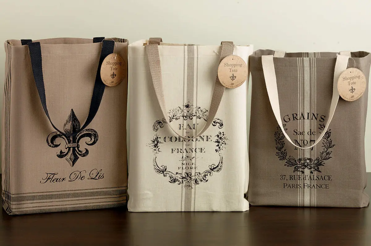 DII Printed Shopping Canvas Bags, Set of 3, French Print | Durable & Reusable Cotton Tote (15x15.25x4") - view 7