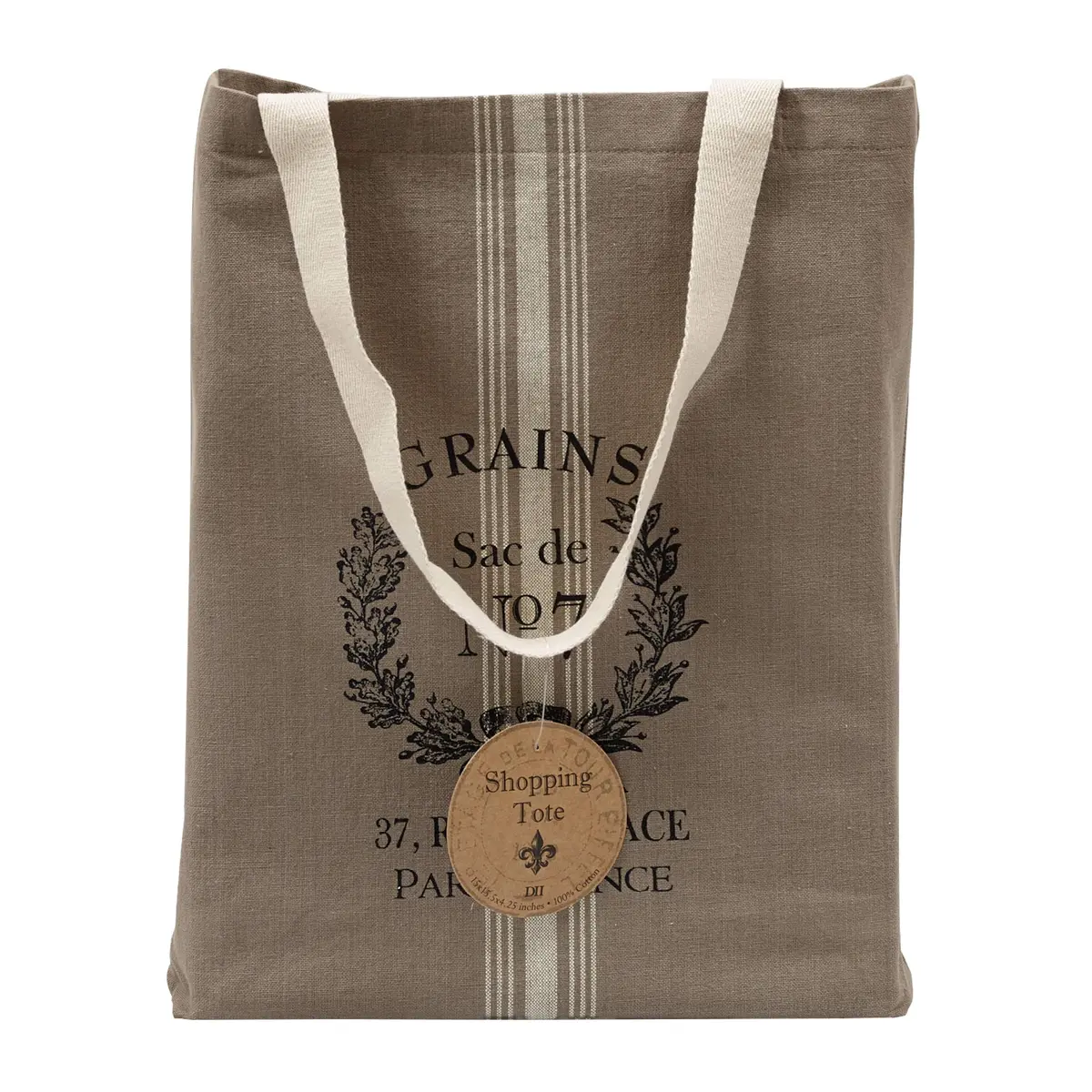 DII Printed Shopping Canvas Bags, Set of 3, French Print | Durable & Reusable Cotton Tote (15x15.25x4") - view 4