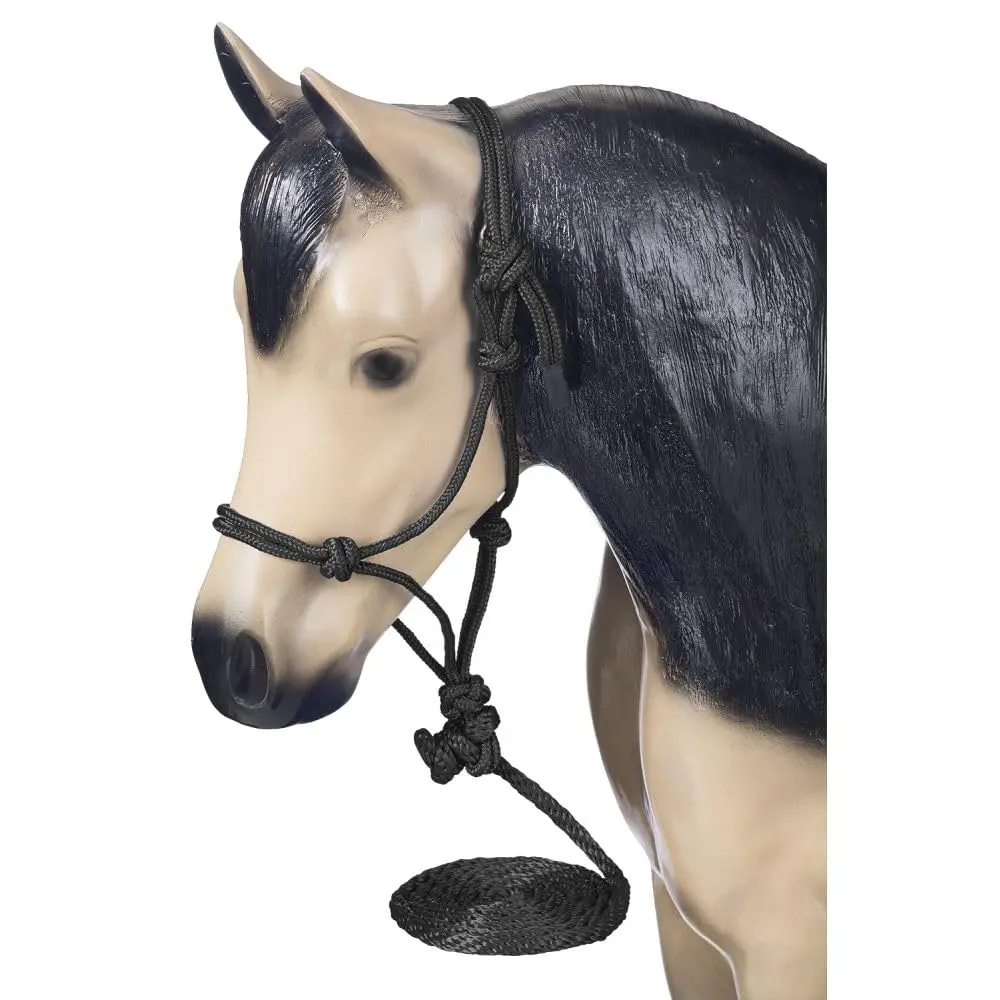 Tough 1 Miniature Poly Rope Halter with Lead - Black - Small | Durable, Medium-Stiff Poly Nylon Rope for Horse Training - main product image