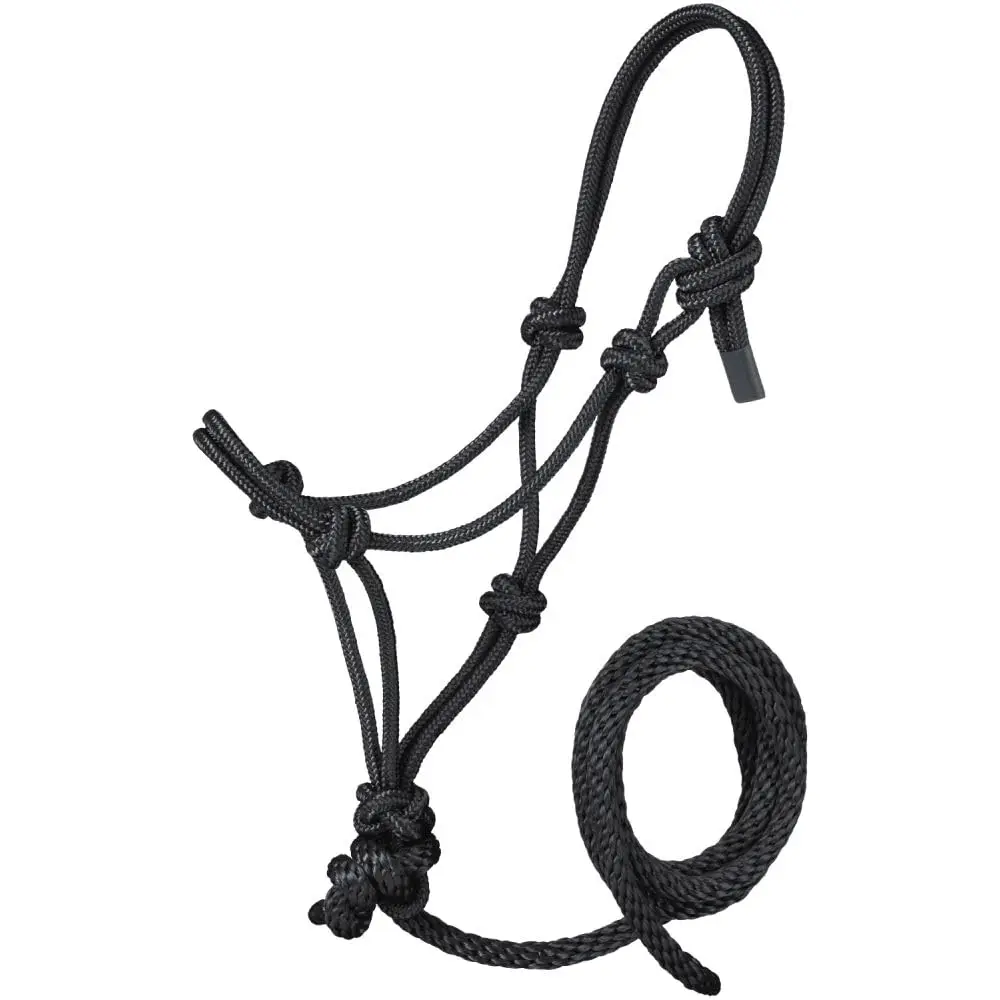 Tough 1 Miniature Poly Rope Halter with Lead - Black - Small | Durable, Medium-Stiff Poly Nylon Rope for Horse Training - view 2