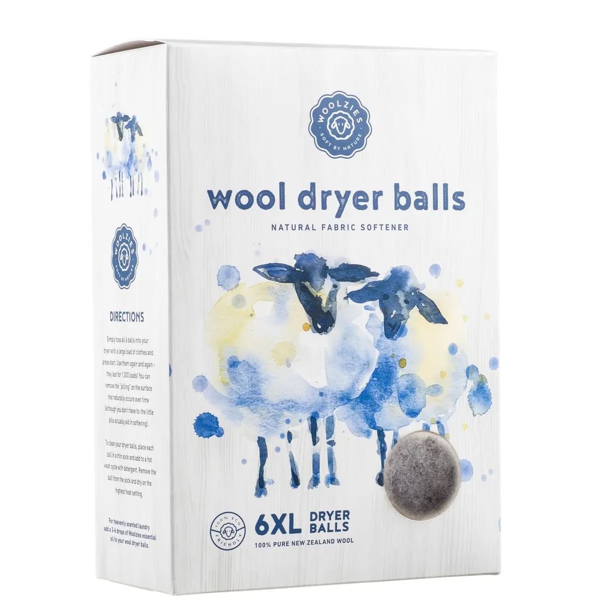 Woolzies Wool Dryer Balls Organic 6 XL Grey | Natural Fabric Softener, Reduces Drying Time - main product image