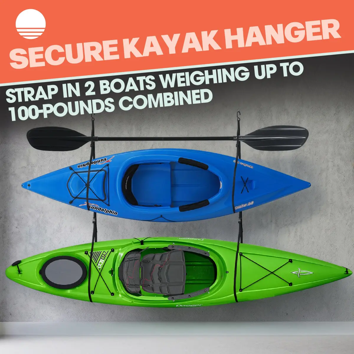 RAD Sportz Double Kayak Rack - Hanging Storage Straps with 100 lb Capacity | Stores 2 Kayaks, Canoes, SUPs, Surfboards - view 5