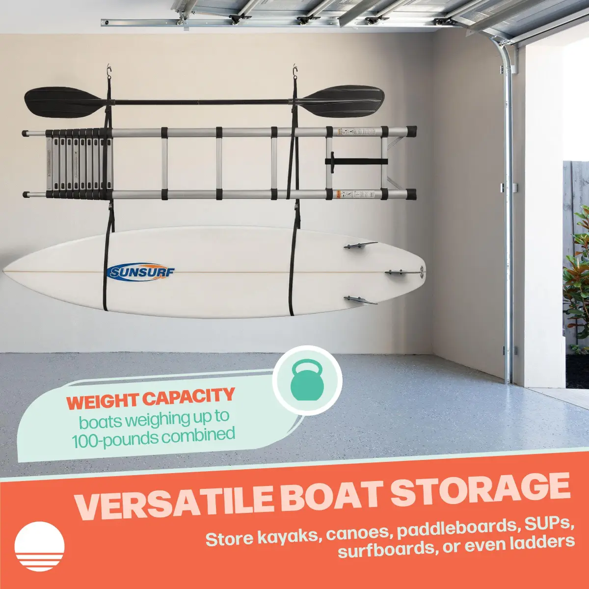 RAD Sportz Double Kayak Rack - Hanging Storage Straps with 100 lb Capacity | Stores 2 Kayaks, Canoes, SUPs, Surfboards - view 6