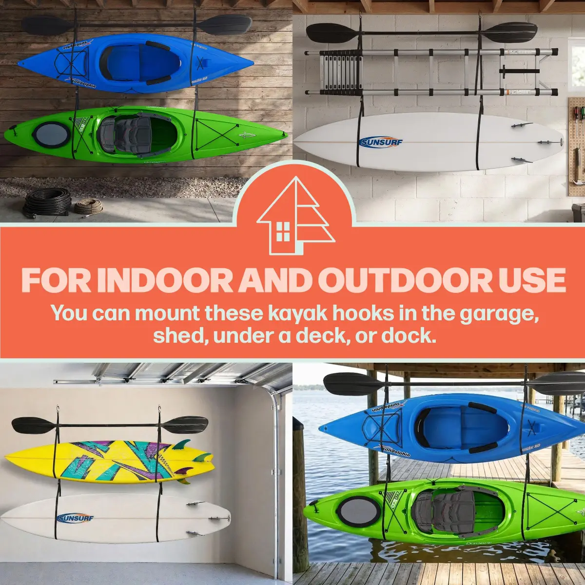 RAD Sportz Double Kayak Rack - Hanging Storage Straps with 100 lb Capacity | Stores 2 Kayaks, Canoes, SUPs, Surfboards - view 8