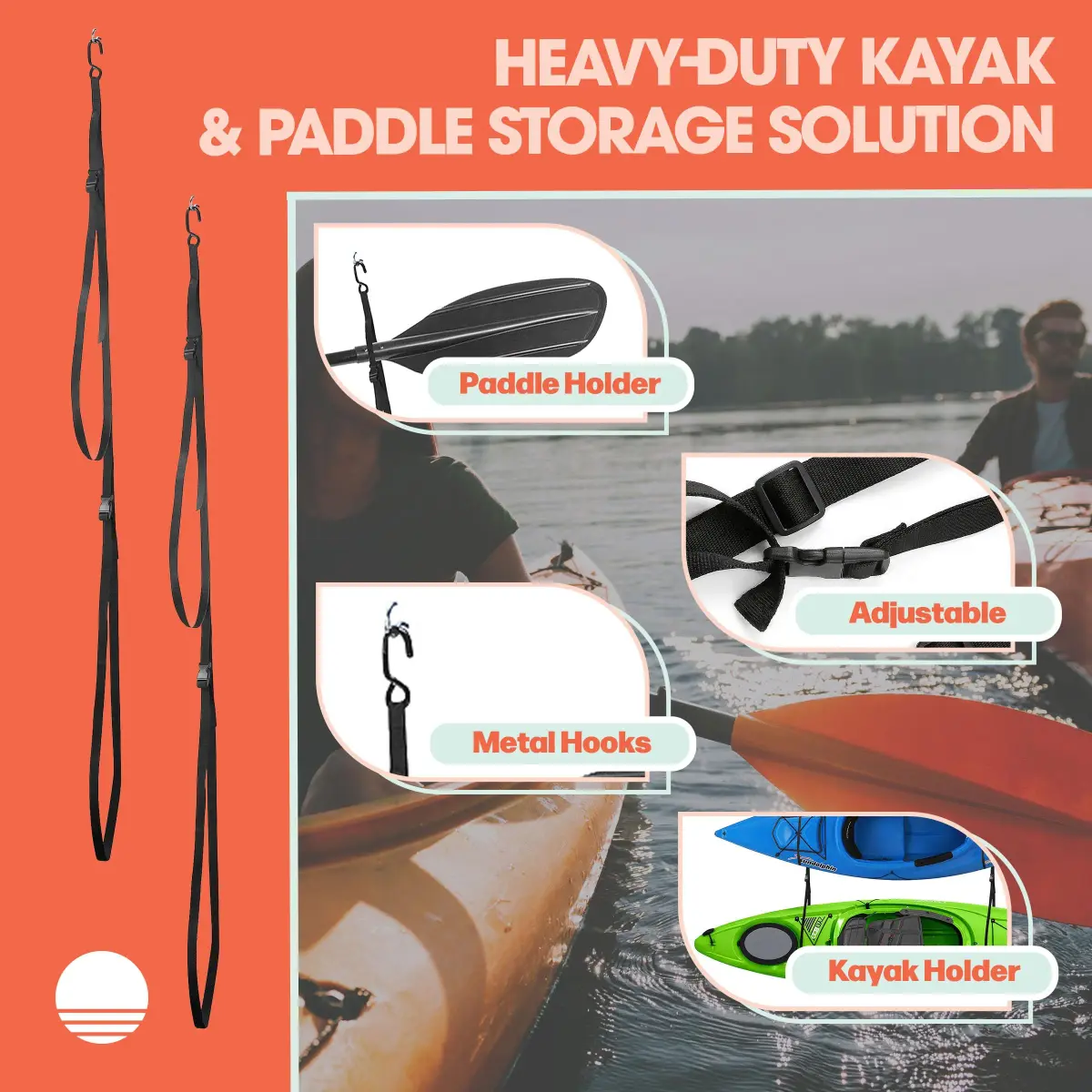 RAD Sportz Double Kayak Rack - Hanging Storage Straps with 100 lb Capacity | Stores 2 Kayaks, Canoes, SUPs, Surfboards - view 3