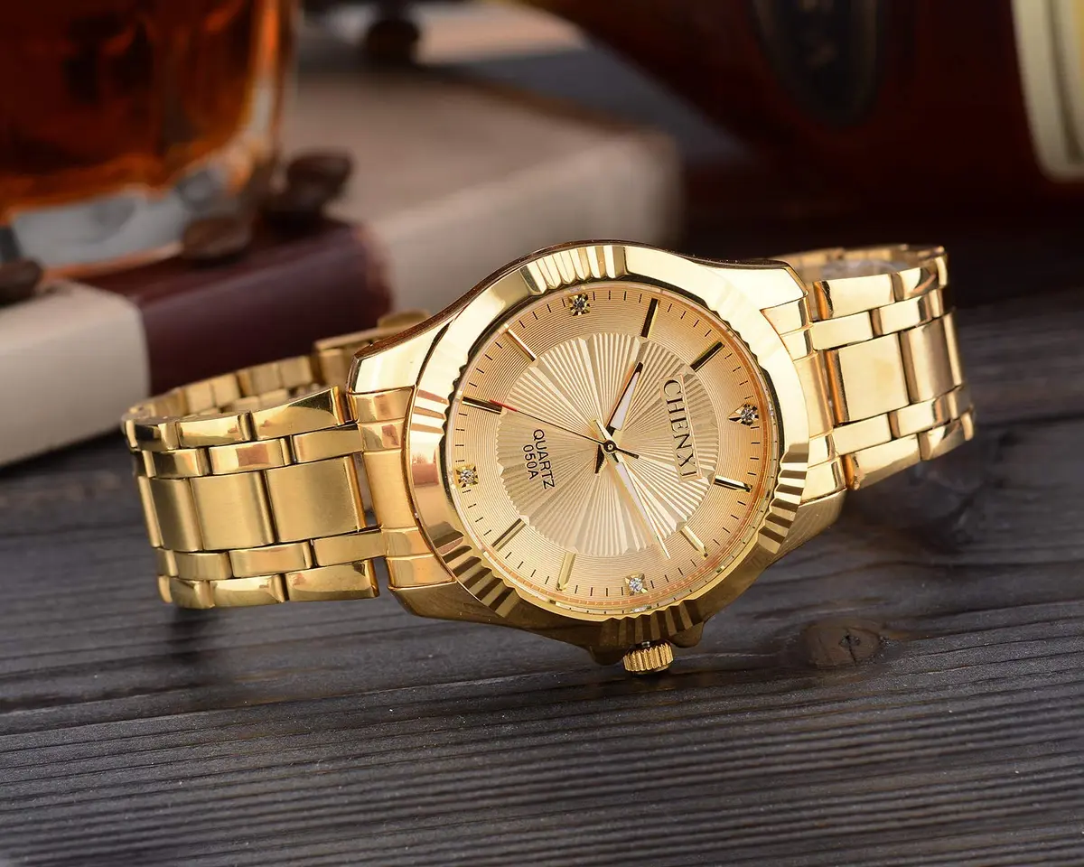 DREAMING Q&P Gold Stainless Steel Men's Business Wrist Watch | Water-Resistant 10m | Crystals - view 4