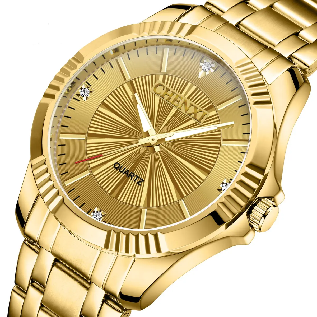 DREAMING Q&P Gold Stainless Steel Men's Business Wrist Watch | Water-Resistant 10m | Crystals - view 2
