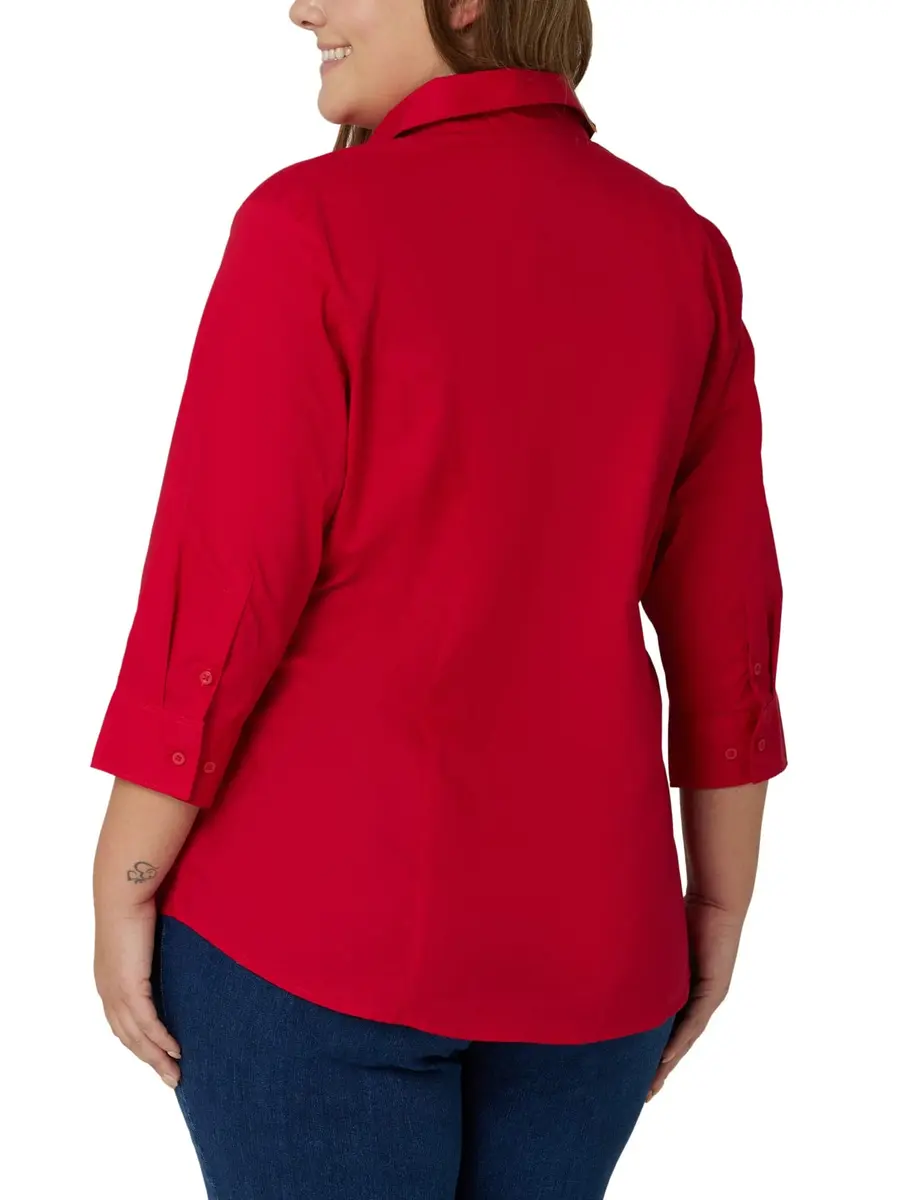 Riders Plus Size Easy Care 3/4 Sleeve Woven Shirt in Classic Red | Wrinkle Resistant, Casual & Work Ready (70-120 chars) - view 2