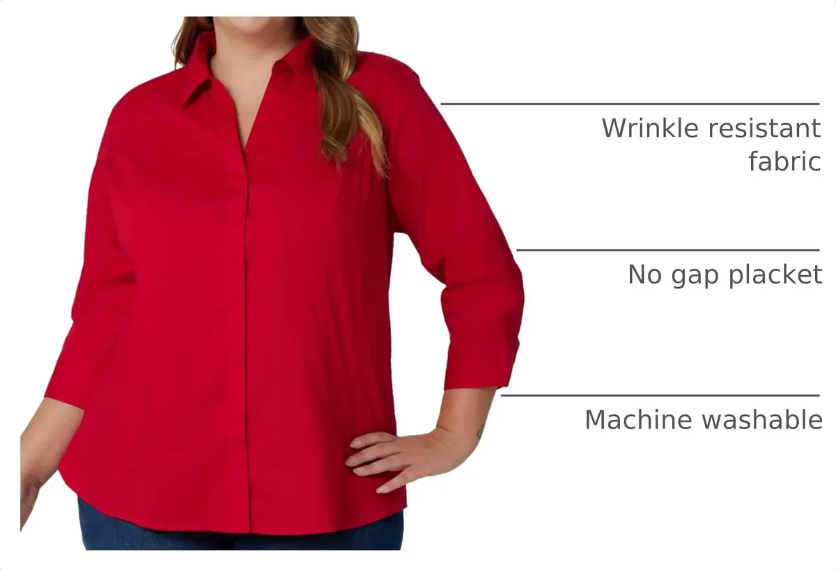 Riders Plus Size Easy Care 3/4 Sleeve Woven Shirt in Classic Red | Wrinkle Resistant, Casual & Work Ready (70-120 chars) - view 3