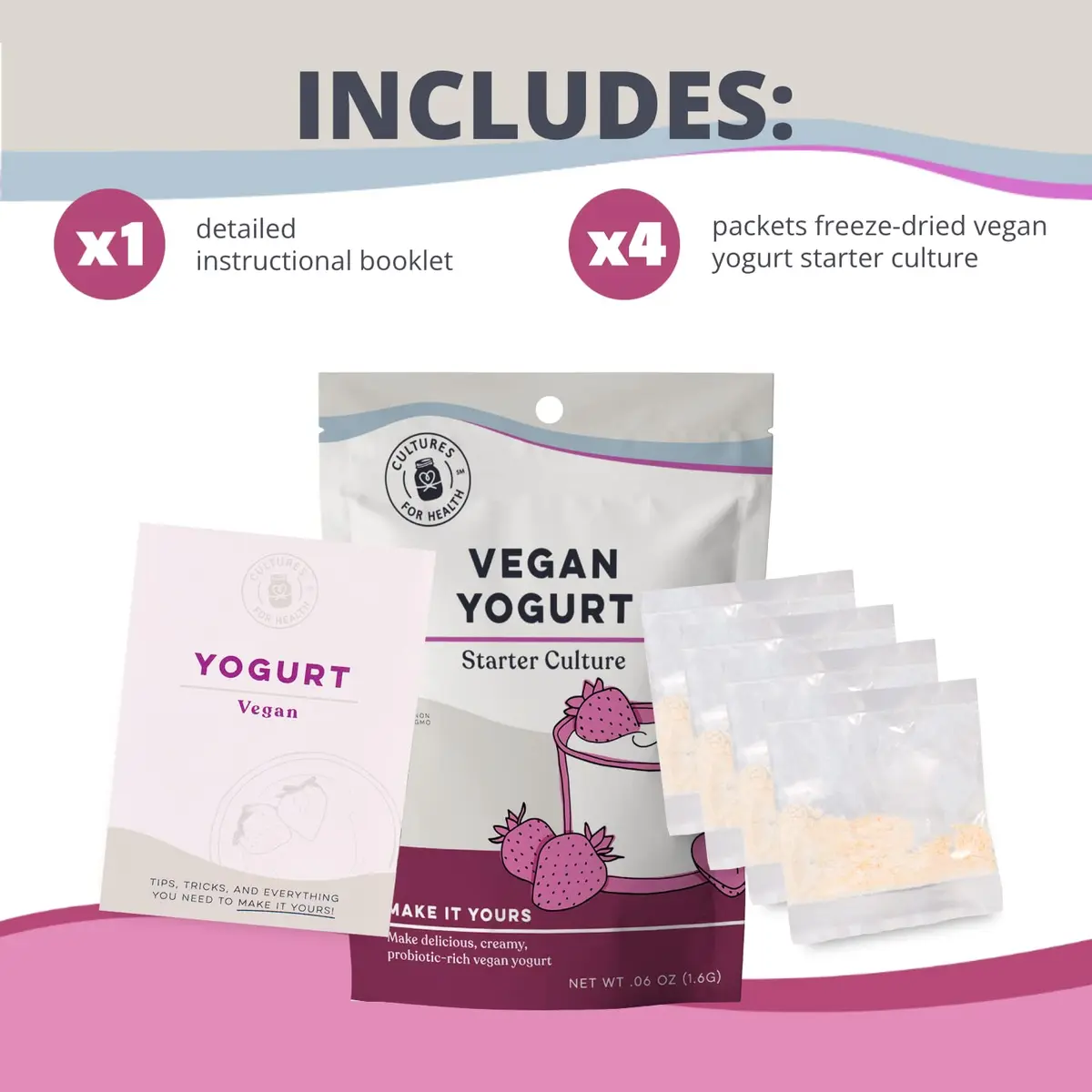 Cultures for Health Vegan Yogurt Starter Culture | 4 Packets | Dairy-Free Plant Milk Yogurt | Probiotic Gut Support - view 2