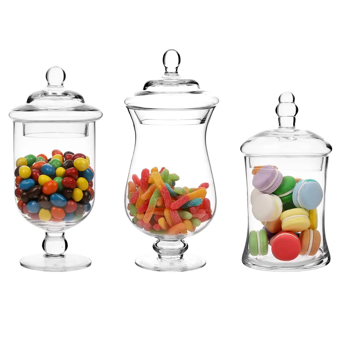 MyGift Clear Glass Apothecary Jars With Lid Footed Vase Set of 3 | Elegant Home Decor - main product image