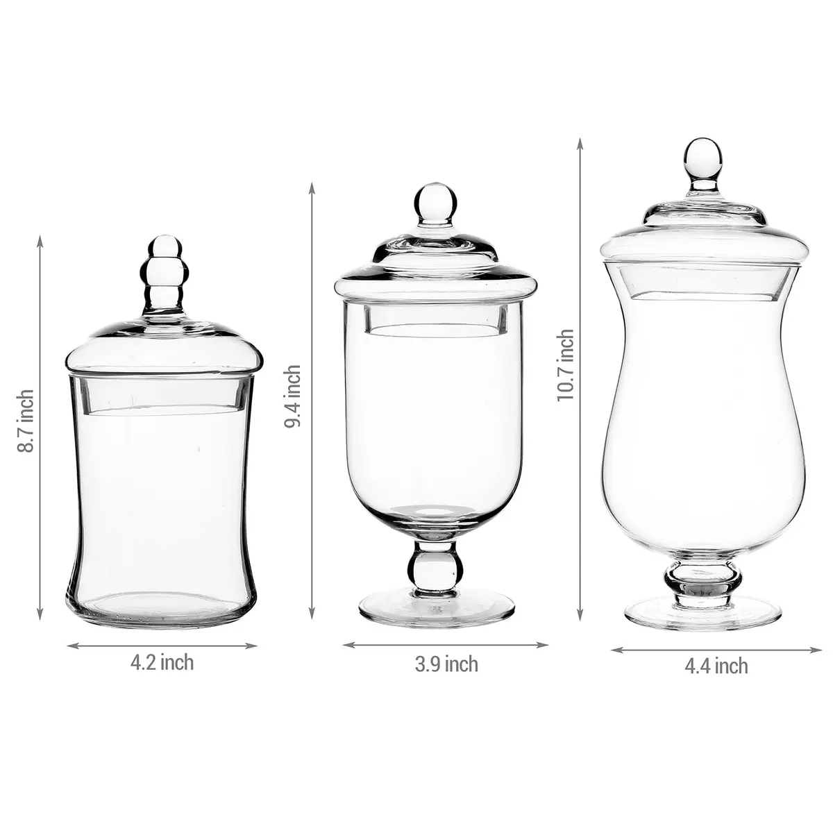 MyGift Clear Glass Apothecary Jars With Lid Footed Vase Set of 3 | Elegant Home Decor - view 5