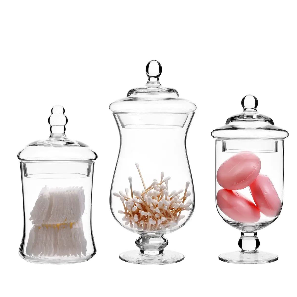 MyGift Clear Glass Apothecary Jars With Lid Footed Vase Set of 3 | Elegant Home Decor - view 6