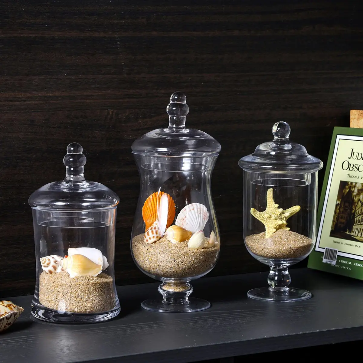 MyGift Clear Glass Apothecary Jars With Lid Footed Vase Set of 3 | Elegant Home Decor - view 4
