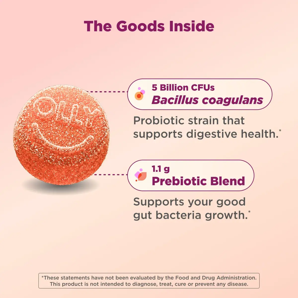 OLLY Probiotic + Prebiotic Gummy, 500 Million CFUs, Peachy Peach, 30 Count (30 Day Supply) | Digestive & Immune Support - view 5
