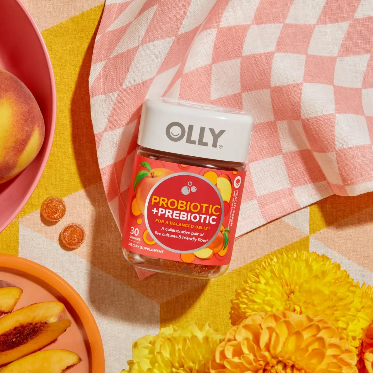 OLLY Probiotic + Prebiotic Gummy, 500 Million CFUs, Peachy Peach, 30 Count (30 Day Supply) | Digestive & Immune Support - view 8