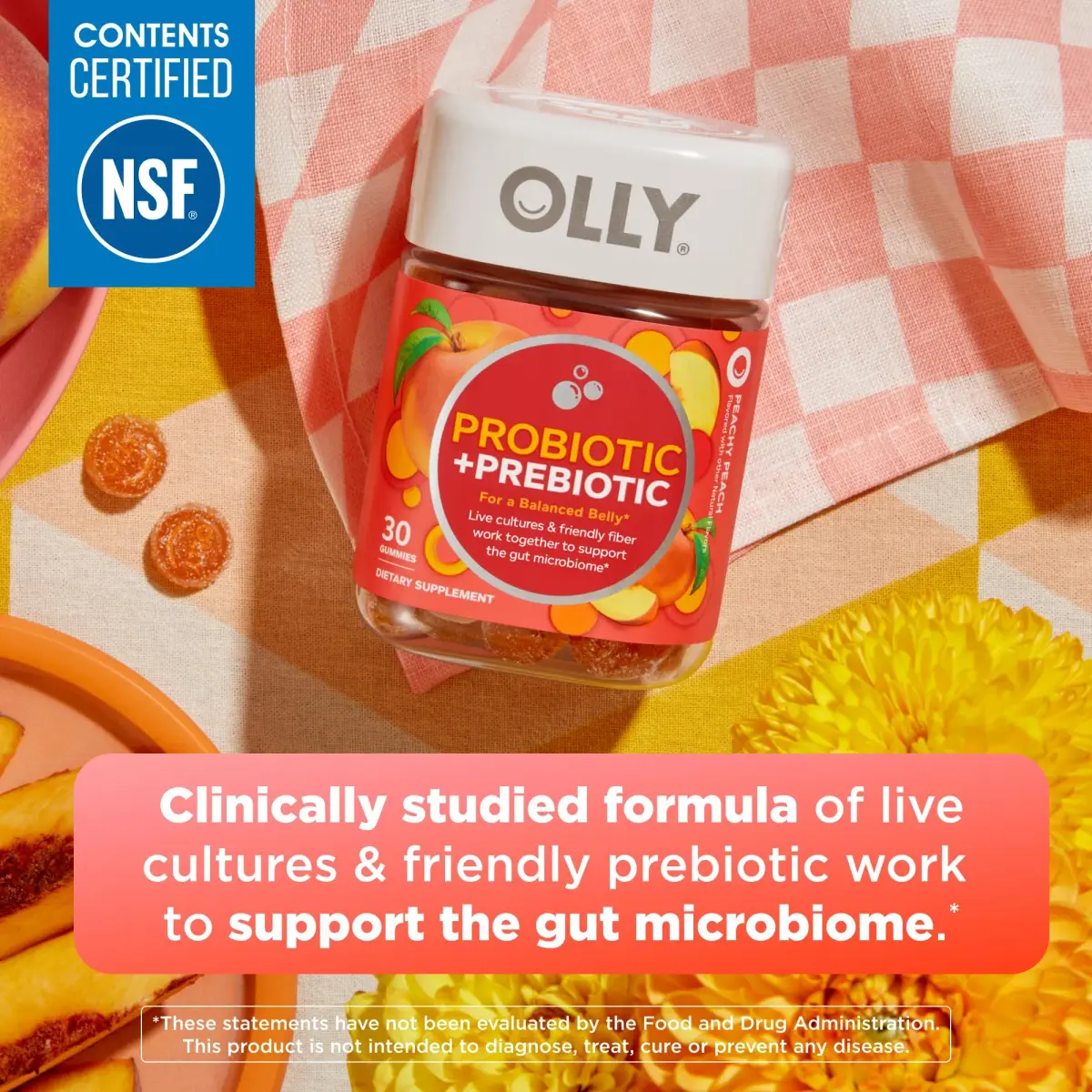 OLLY Probiotic + Prebiotic Gummy, 500 Million CFUs, Peachy Peach, 30 Count (30 Day Supply) | Digestive & Immune Support - view 2