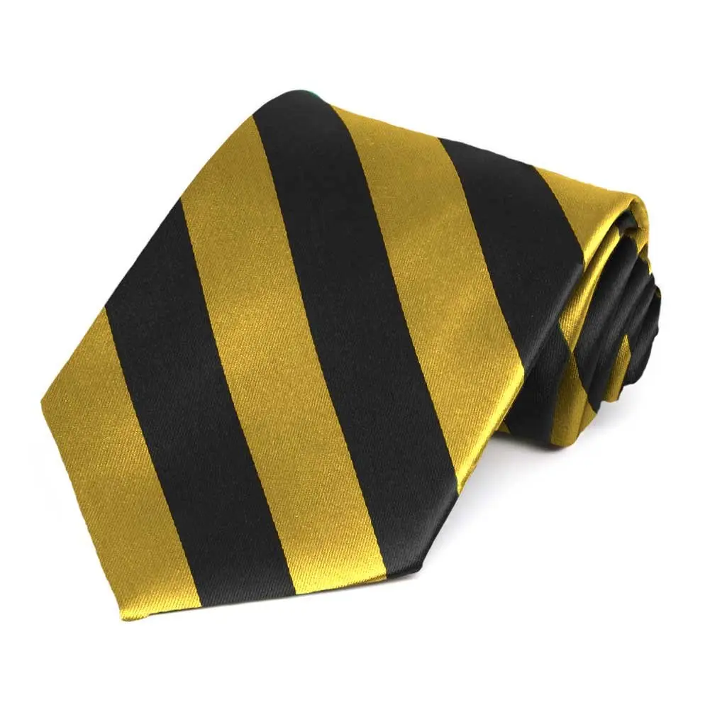 tiemart Striped Tie (Black and Gold) | Classic Pattern, 57" Length, Polyester - main product image
