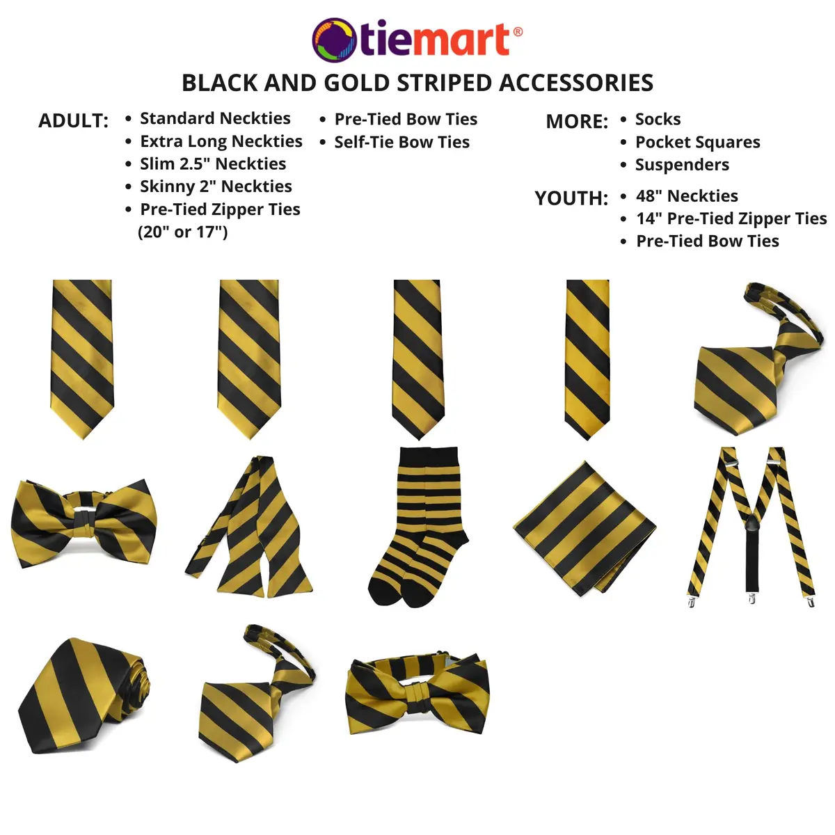 tiemart Striped Tie (Black and Gold) | Classic Pattern, 57" Length, Polyester - view 5